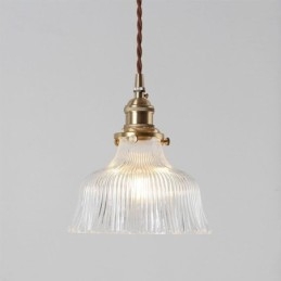 Designer Touch Decorative Dome Large Clear Ribbed Glass Pendant Light with Brass Holder Twist Switch