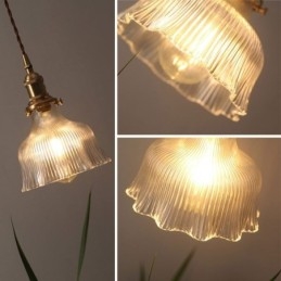 Designer Touch Decorative Dome Large Clear Ribbed Glass Pendant Light with Brass Holder Twist Switch