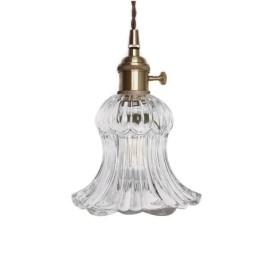 Designer Touch Decorative Clear Ribbed Glass Pendant Light Flower Shape Lamp With Twist Switch