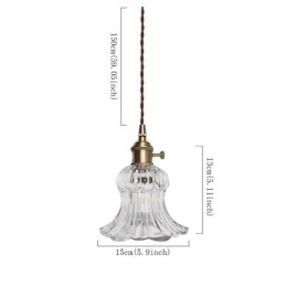 Designer Touch Decorative Clear Ribbed Glass Pendant Light Flower Shape Lamp With Twist Switch
