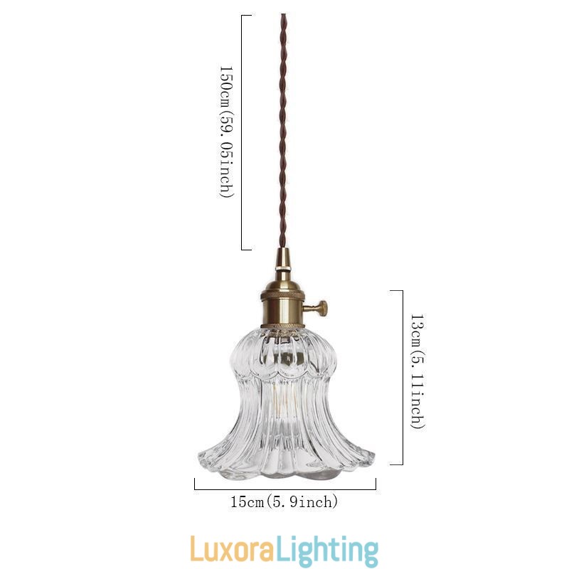 Designer Touch Decorative Clear Ribbed Glass Pendant Light Flower Shape Lamp With Twist Switch