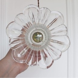 Designer Touch Decorative Clear Ribbed Glass Pendant Light Flower Shape Lamp With Twist Switch