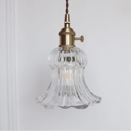 Designer Touch Decorative Clear Ribbed Glass Pendant Light Flower Shape Lamp With Twist Switch