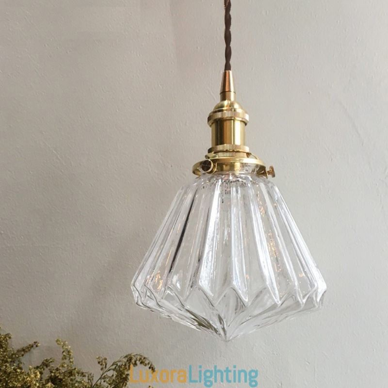 Designer Touch Decorative Clear Diamond Ribbed Glass Pendant Light