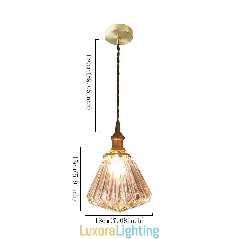 Designer Touch Decorative Clear Diamond Ribbed Glass Pendant Light