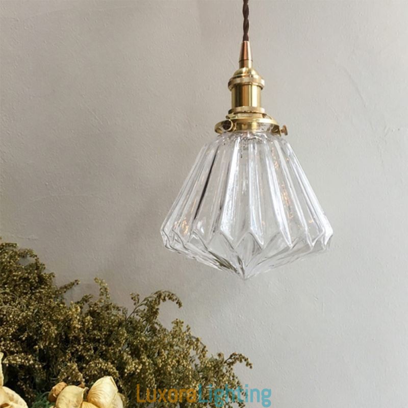 Designer Touch Decorative Clear Diamond Ribbed Glass Pendant Light