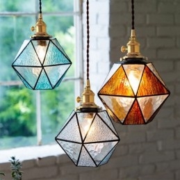 Designer Touch Decorative Geometric Colored Glass Farmhouse Pendant Light