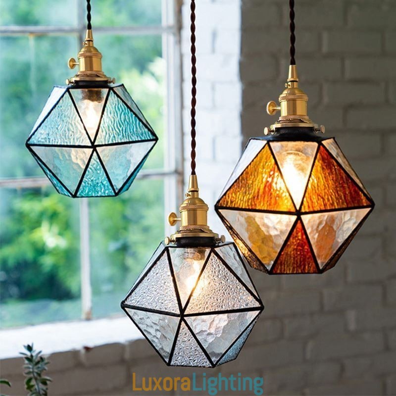 Designer Touch Decorative Geometric Colored Glass Farmhouse Pendant Light