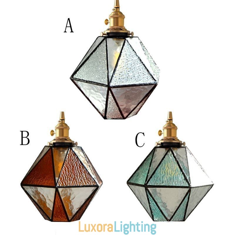 Designer Touch Decorative Geometric Colored Glass Farmhouse Pendant Light