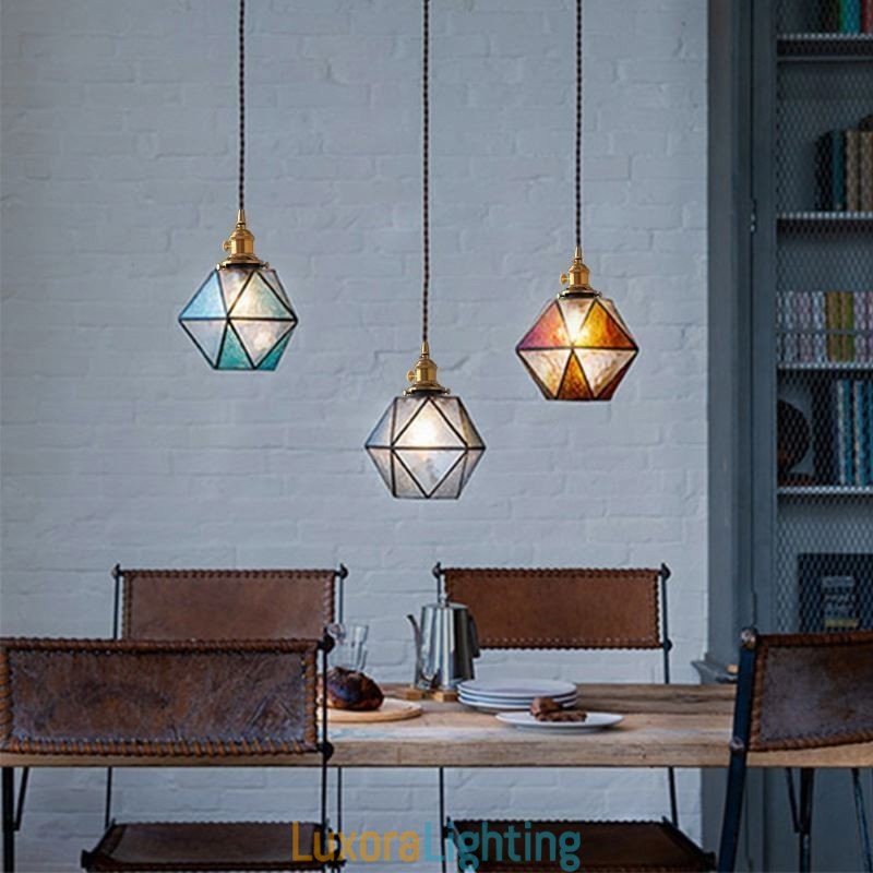 Designer Touch Decorative Geometric Colored Glass Farmhouse Pendant Light