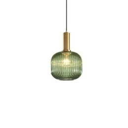 Designer Touch Decorative Ribbed Glass Pendant Light with Brass Holder