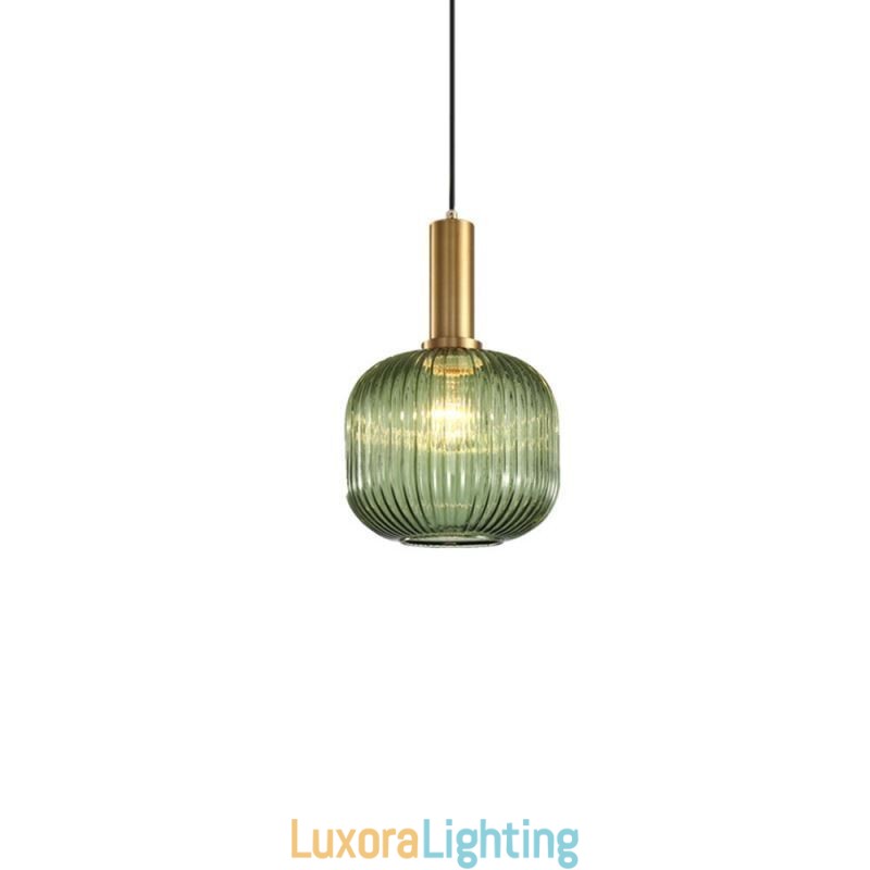 Designer Touch Decorative Ribbed Glass Pendant Light with Brass Holder
