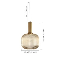Designer Touch Decorative Ribbed Glass Pendant Light with Brass Holder