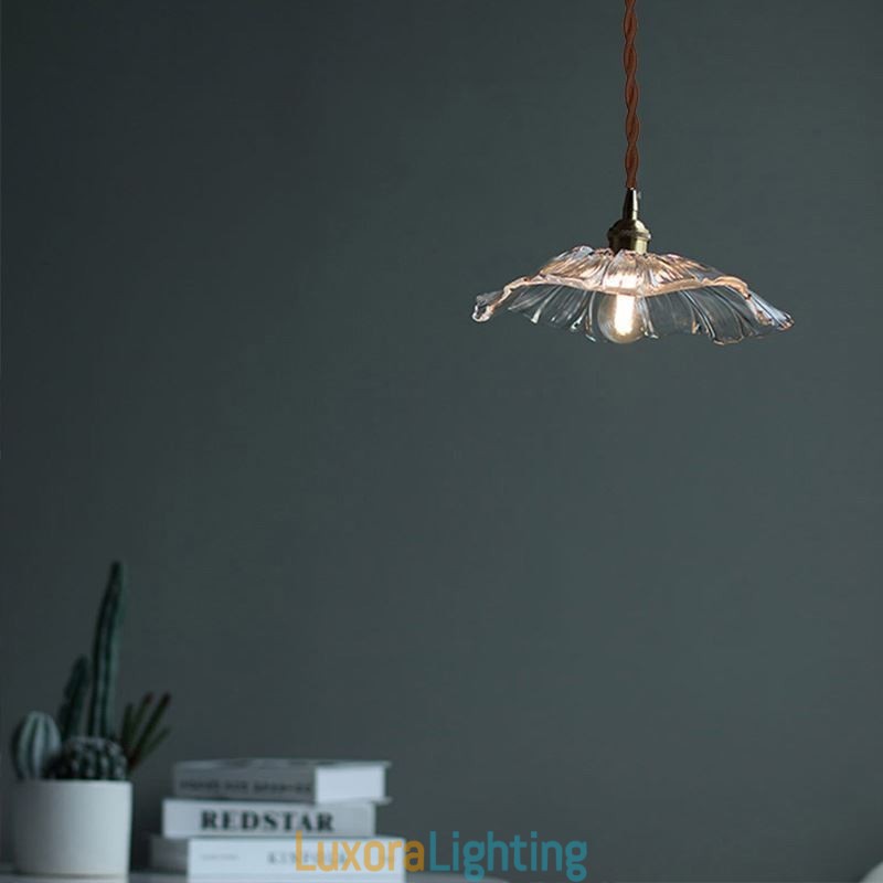 Designer Touch Decorative Lotus Leaf Ribbed Clear Glass Pendant Light Homestay Lamp