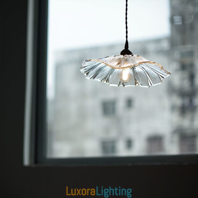 Designer Touch Decorative Lotus Leaf Ribbed Clear Glass Pendant Light Homestay Lamp