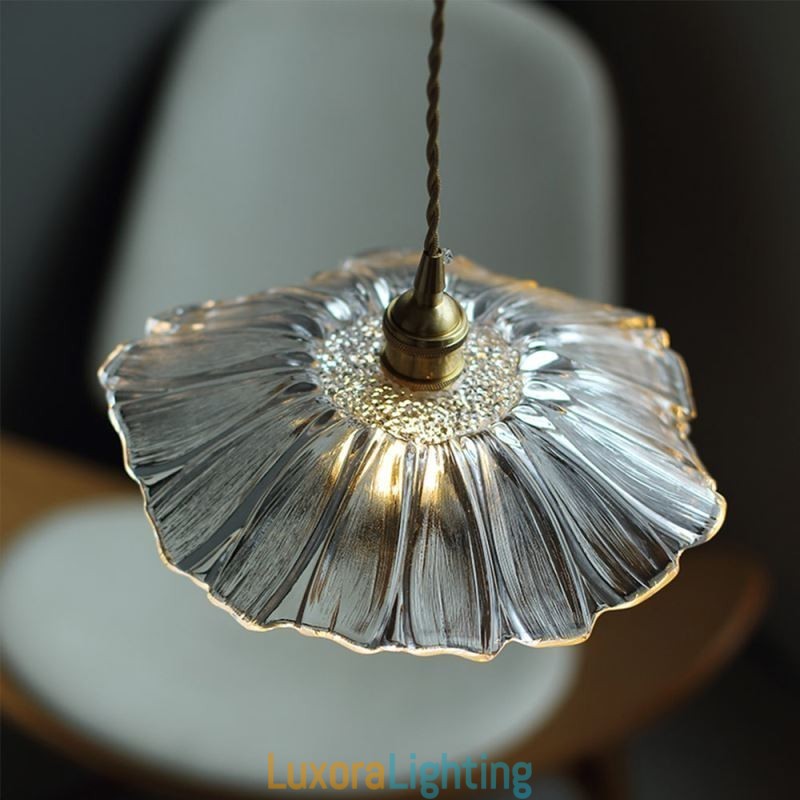 Designer Touch Decorative Lotus Leaf Ribbed Clear Glass Pendant Light Homestay Lamp