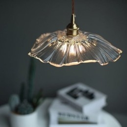 Designer Touch Decorative Lotus Leaf Ribbed Clear Glass Pendant Light Homestay Lamp