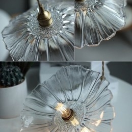 Designer Touch Decorative Lotus Leaf Ribbed Clear Glass Pendant Light Homestay Lamp