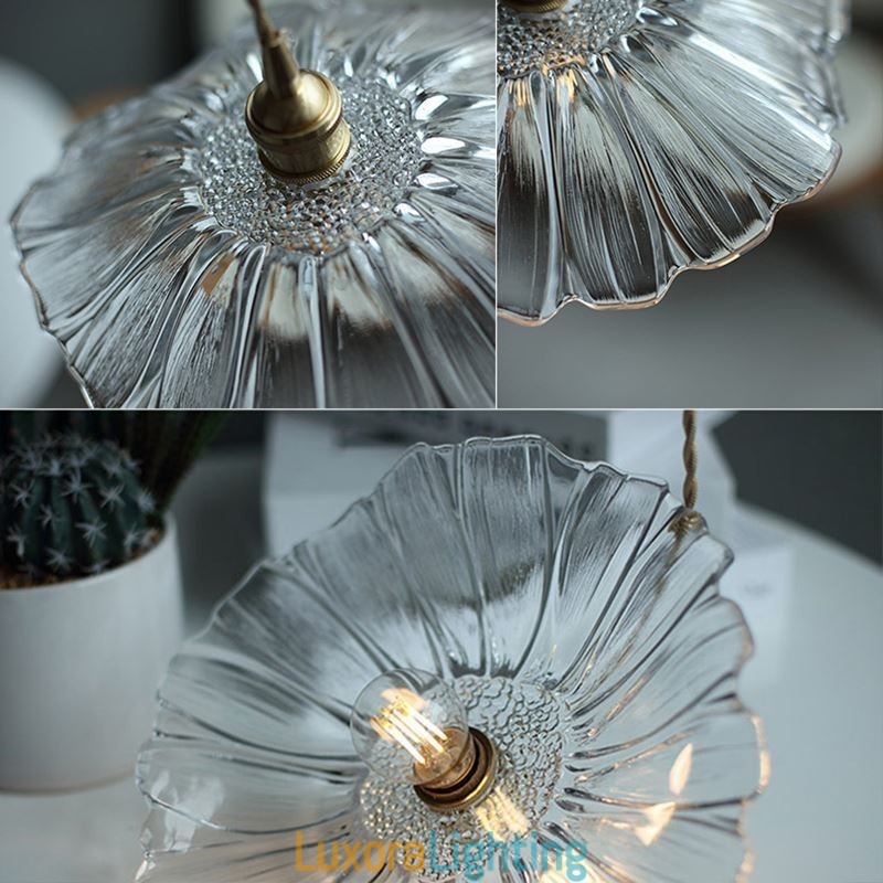 Designer Touch Decorative Lotus Leaf Ribbed Clear Glass Pendant Light Homestay Lamp