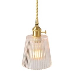 Designer Touch Decorative Brass Ribbed Glass Pendant Light Cone Shade With Twist Switch