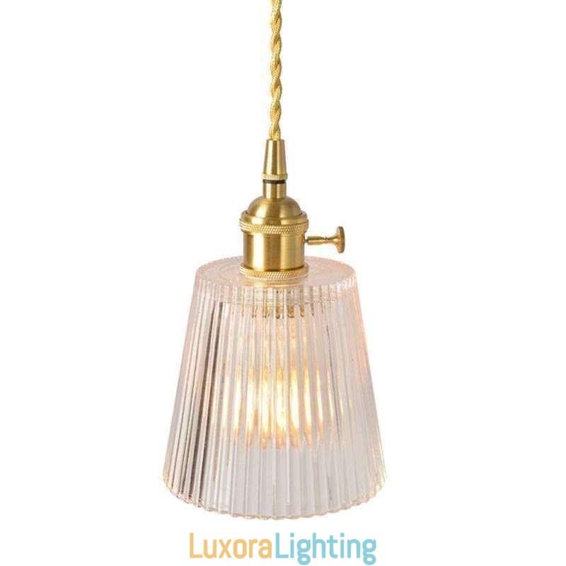 Designer Touch Decorative Brass Ribbed Glass Pendant Light Cone Shade With Twist Switch