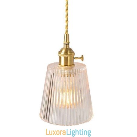 Designer Touch Decorative Brass Ribbed Glass Pendant Light Cone Shade With Twist Switch