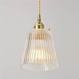 Designer Touch Decorative Brass Ribbed Glass Pendant Light Cone Shade With Twist Switch