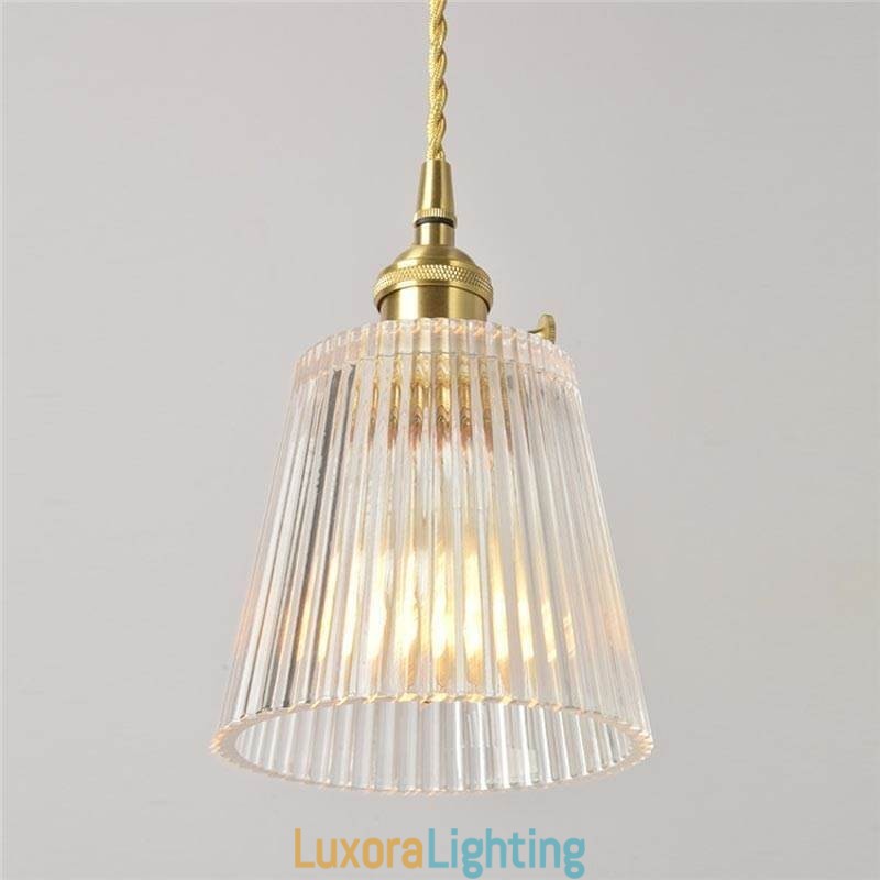 Designer Touch Decorative Brass Ribbed Glass Pendant Light Cone Shade With Twist Switch