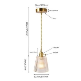 Designer Touch Decorative Brass Ribbed Glass Pendant Light Cone Shade With Twist Switch