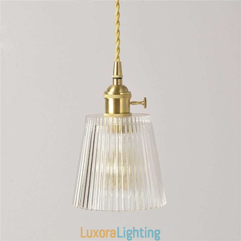 Designer Touch Decorative Brass Ribbed Glass Pendant Light Cone Shade With Twist Switch