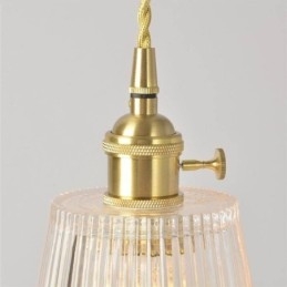 Designer Touch Decorative Brass Ribbed Glass Pendant Light Cone Shade With Twist Switch