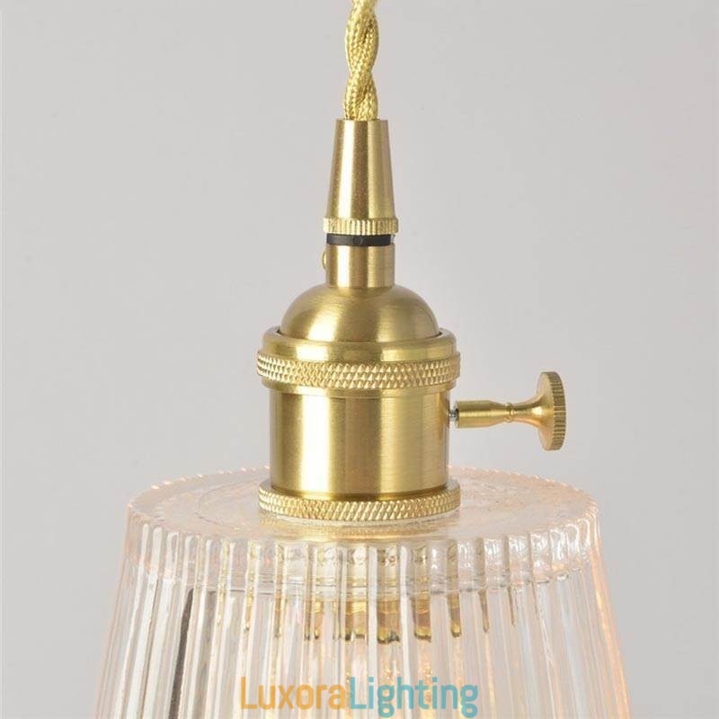 Designer Touch Decorative Brass Ribbed Glass Pendant Light Cone Shade With Twist Switch