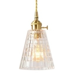 Designer Touch Decorative Square Clear Ribbed Glass Pendant Light Brass Lamp With Twist Switch Lighting
