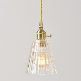 Designer Touch Decorative Square Clear Ribbed Glass Pendant Light Brass Lamp With Twist Switch Lighting