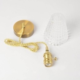 Designer Touch Decorative Square Clear Ribbed Glass Pendant Light Brass Lamp With Twist Switch Lighting