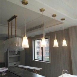 Designer Touch Decorative Square Clear Ribbed Glass Pendant Light Brass Lamp With Twist Switch Lighting