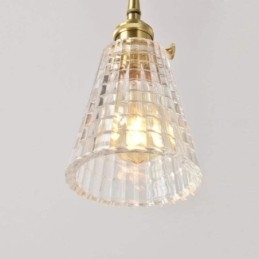 Designer Touch Decorative Square Clear Ribbed Glass Pendant Light Brass Lamp With Twist Switch Lighting