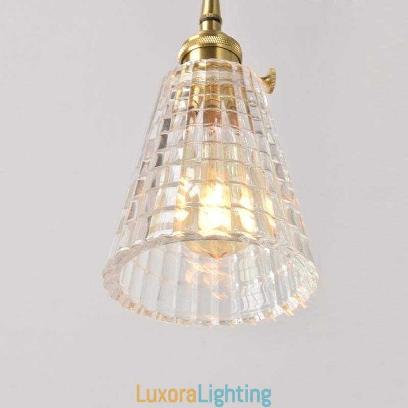Designer Touch Decorative Square Clear Ribbed Glass Pendant Light Brass Lamp With Twist Switch Lighting