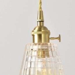 Designer Touch Decorative Square Clear Ribbed Glass Pendant Light Brass Lamp With Twist Switch Lighting