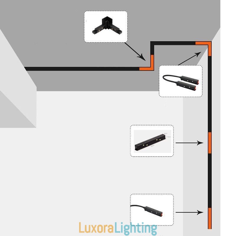 Designer Touch Decorative Magnetic Track Lighting Accessories Recessed Track Rail Corner Connection