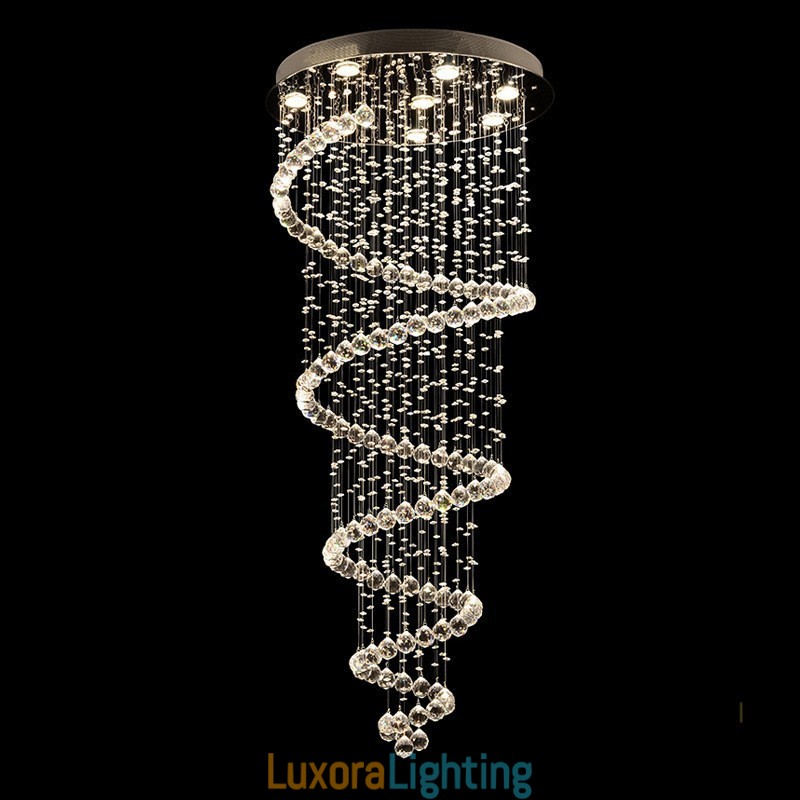 Designer Touch Decorative Spiral Modern K9 Crystal Ceiling Pendant Light Indoor Chandelier Lighting Fixtures for Stairs High Ceiling