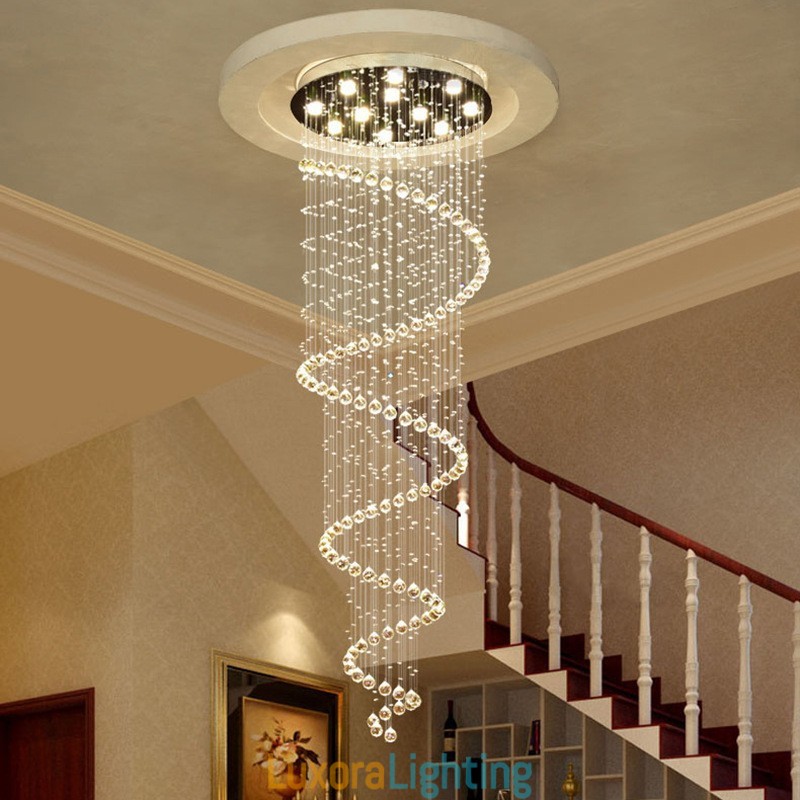 Designer Touch Decorative Spiral Modern K9 Crystal Ceiling Pendant Light Indoor Chandelier Lighting Fixtures for Stairs High Ceiling