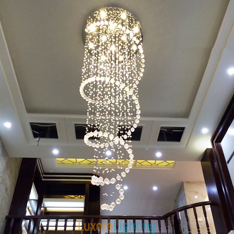 Designer Touch Decorative Spiral Modern K9 Crystal Ceiling Pendant Light Indoor Chandelier Lighting Fixtures for Stairs High Ceiling