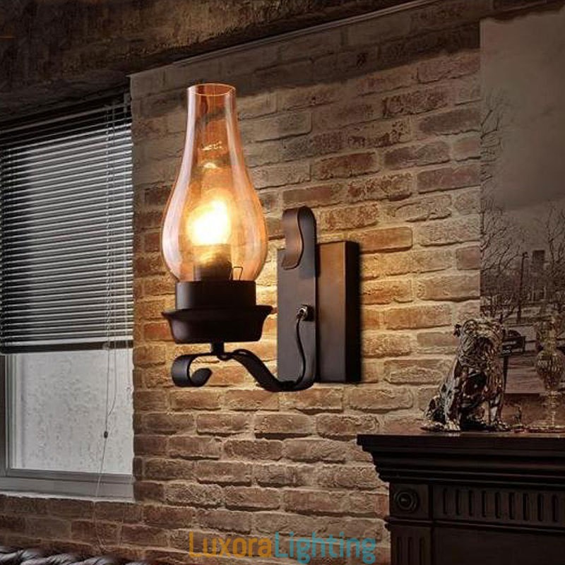 Designer Touch Decorative Retro Rustic Nordic Glass Wall Lamp Bedroom Bedside Wall Sconce Vintage Industrial Wall Light Fixtures