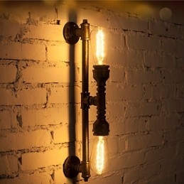 Designer Touch Decorative Wroguht Iron Water Pipe Wall Lamp Vintage Aisle Lights Loft Iron Wall Lamp Edison Incandescent Light Bulb FJ DB2 046A0