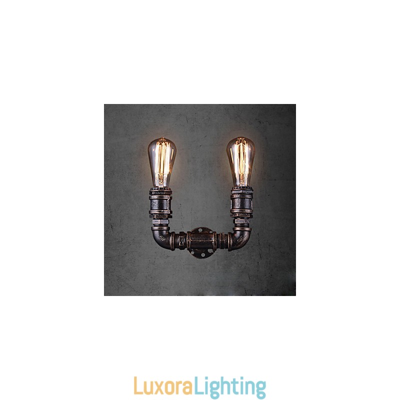Designer Touch Decorative 2 Lights Vintage Metal Water Pipe Wall Lamp With Edison Bulb