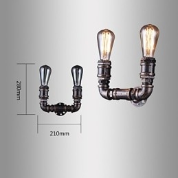 Designer Touch Decorative 2 Lights Vintage Metal Water Pipe Wall Lamp With Edison Bulb
