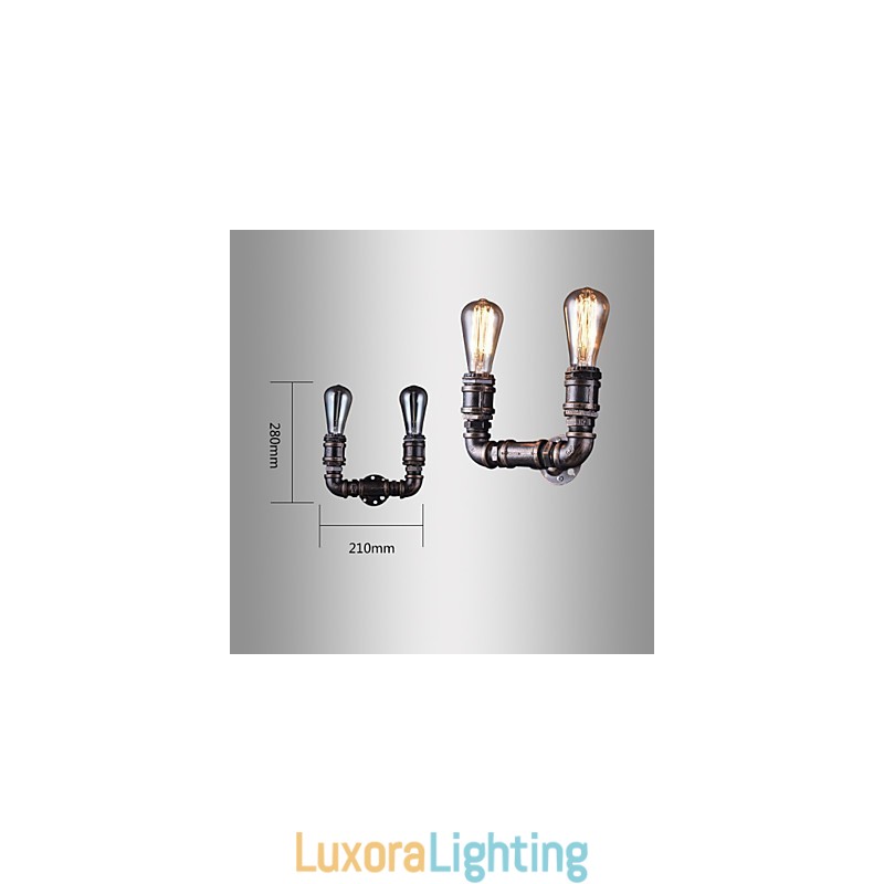 Designer Touch Decorative 2 Lights Vintage Metal Water Pipe Wall Lamp With Edison Bulb