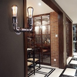 Designer Touch Decorative 2 Lights Vintage Metal Water Pipe Wall Lamp With Edison Bulb