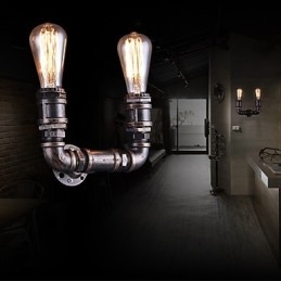 Designer Touch Decorative 2 Lights Vintage Metal Water Pipe Wall Lamp With Edison Bulb